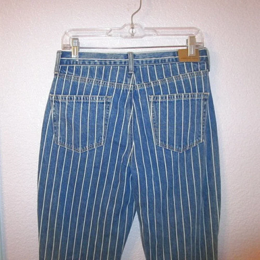 American Eagle Mom Jeans Womens 6 High Rise Denim Blue Striped Retro Festival